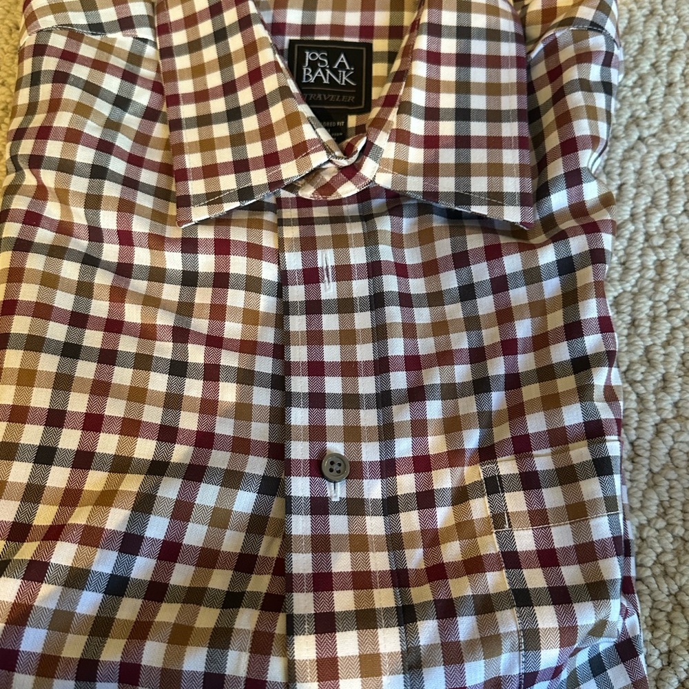 Jos. A. Bank Men's Checkered Shirt - Brown and Red
